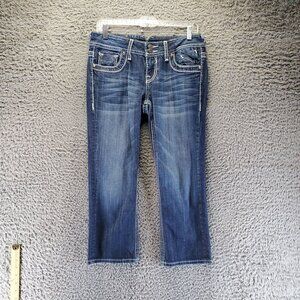 Vigoss Jeans Womens Size 3 Blue The Dublin Capri Distressed Denim